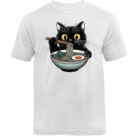 Kawai Cat Eating Ramen Noodle-Japanese Anime Manga T-shirt
