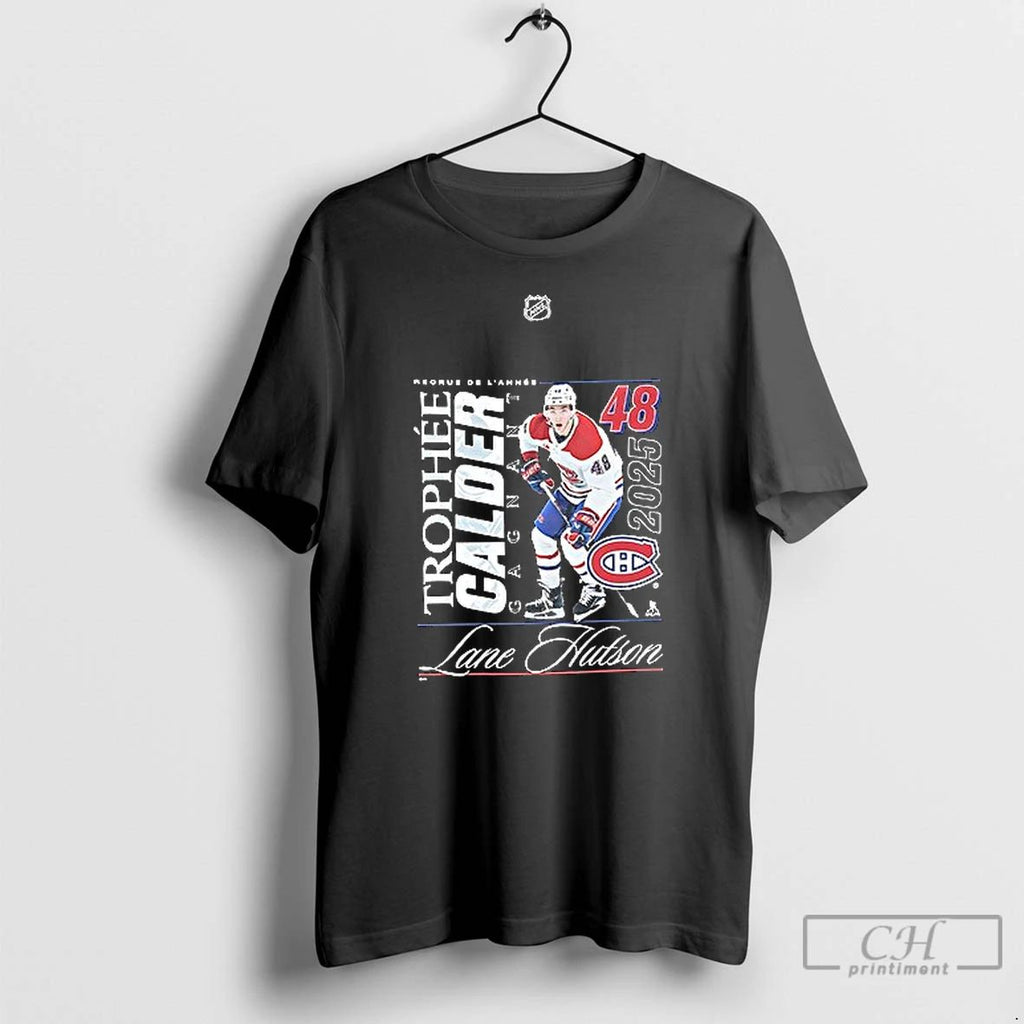 Premium Montreal Canadiens Lane Hutson 2025 Calder Trophy Winner Graphic 1 Sided T Shirts