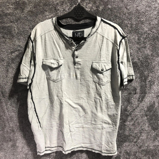 Modern Culture Shirt Mens Large Gray Henley Short Sleeve Double Pocket Casual