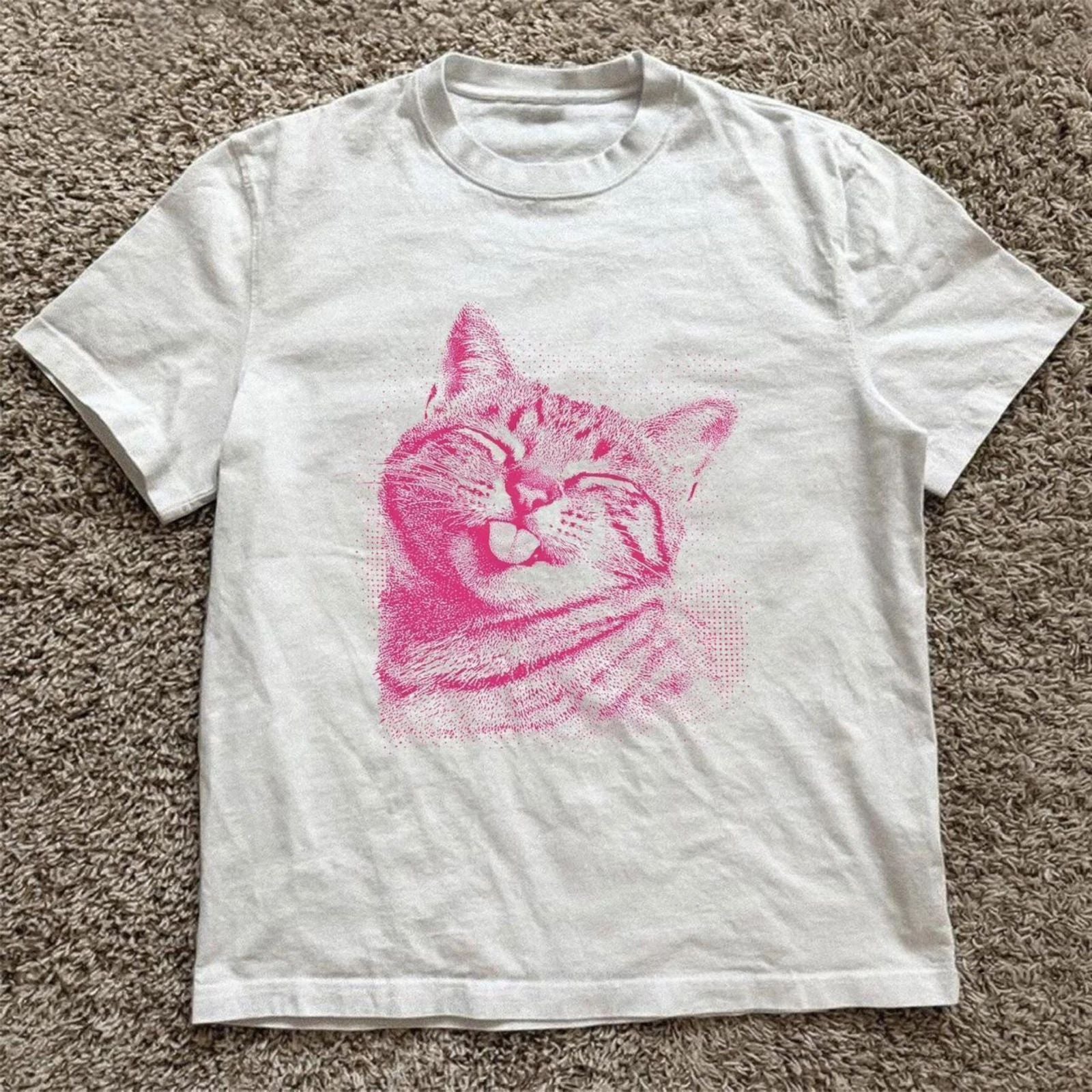 White pink cute cat Unisex T-Shirt S-5XL