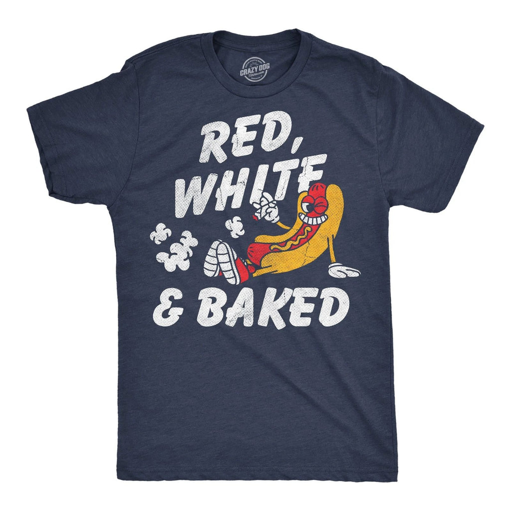 Mens Funny T Shirts Red White and Baked Sarcastic Fourth Of July Graphic Novelty