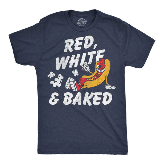 Mens Funny T Shirts Red White and Baked Sarcastic Fourth Of July Graphic Novelty
