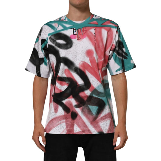 DOLCE & GABBANA T-shirt White Graffiti Crew Neck Short Sleeves s. Tag M 1050usd