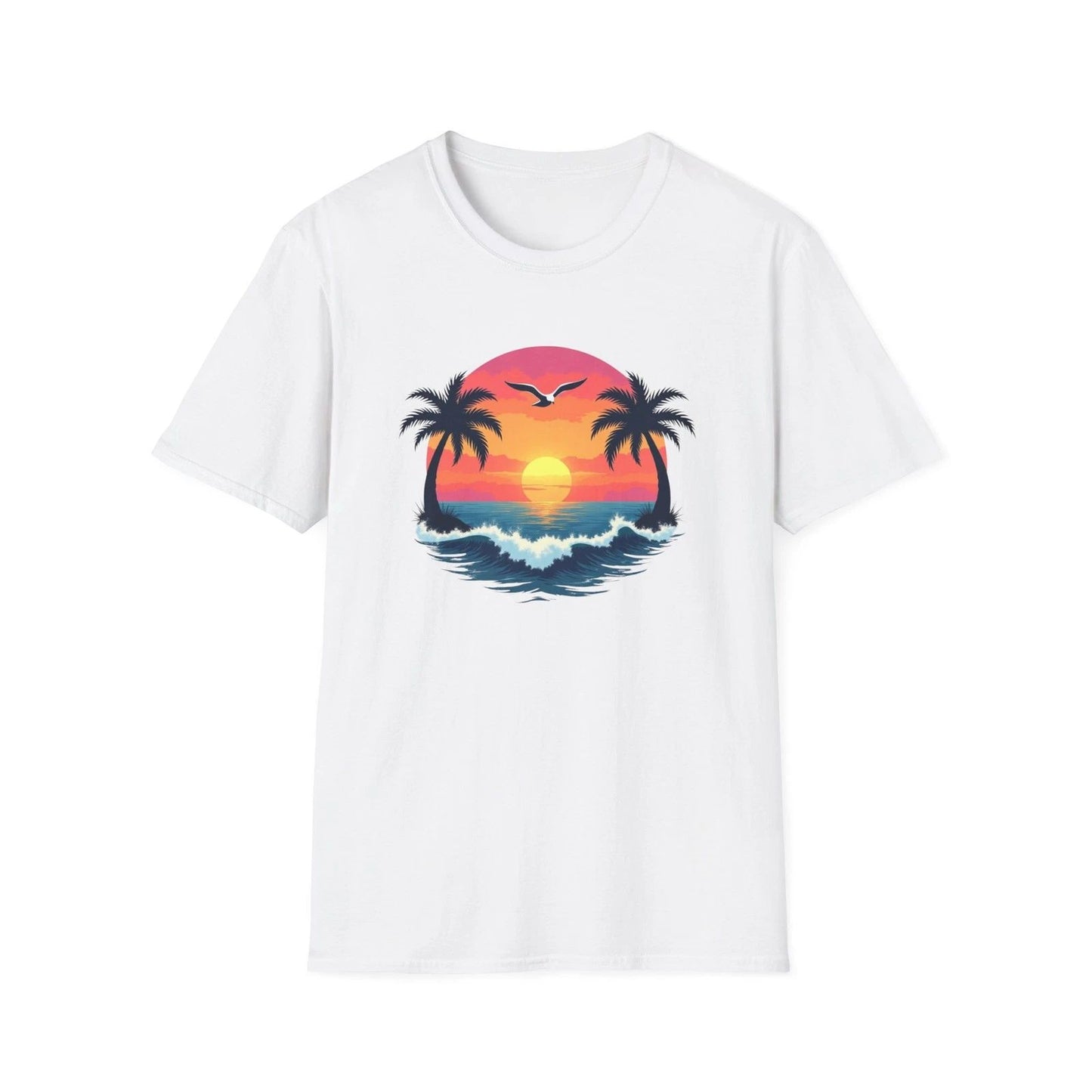 Tropical Sunset Palm Trees T-Shirt | Beach Wave Sun Scene