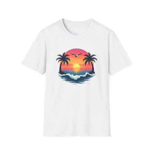 Tropical Sunset Palm Trees T-Shirt | Beach Wave Sun Scene