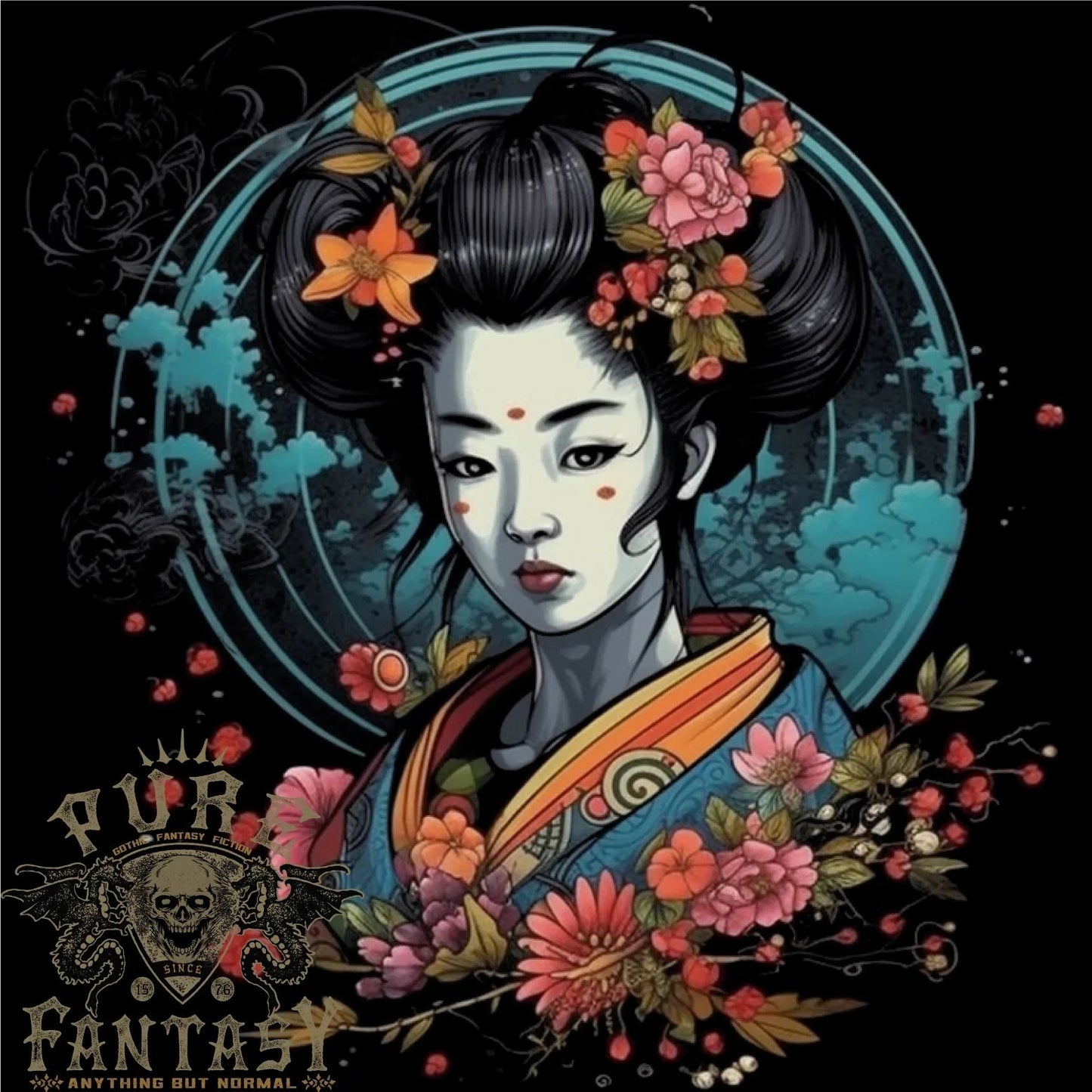 Geisha Girl With Flowers Fantasy Mens Cotton T-Shirt Tee Top
