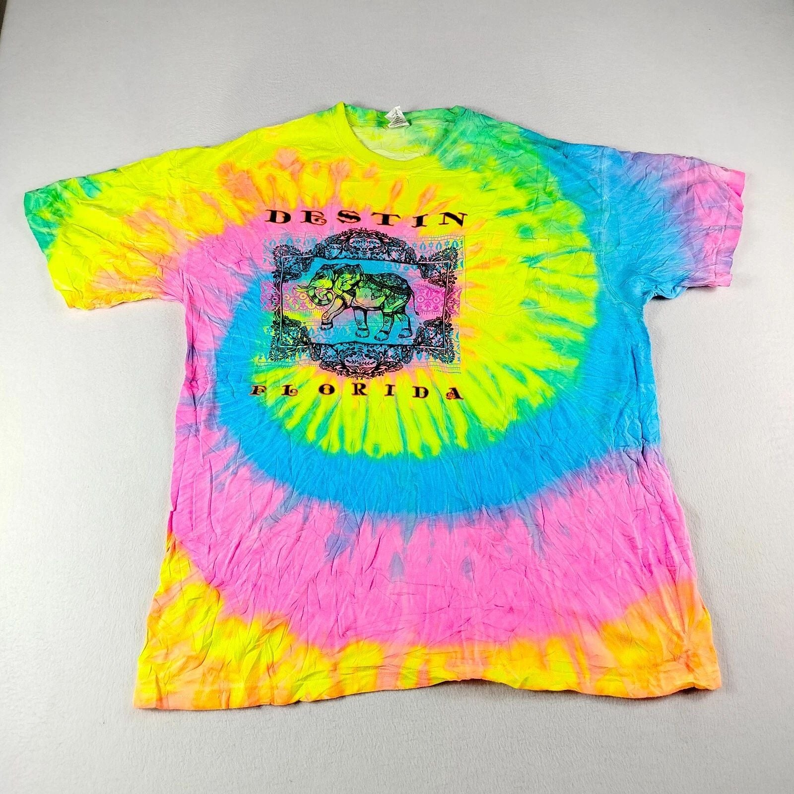 Destinations T Shirt Mens XL Twirl Tie Dye Graphic Short Sleeve Y2K Elephant