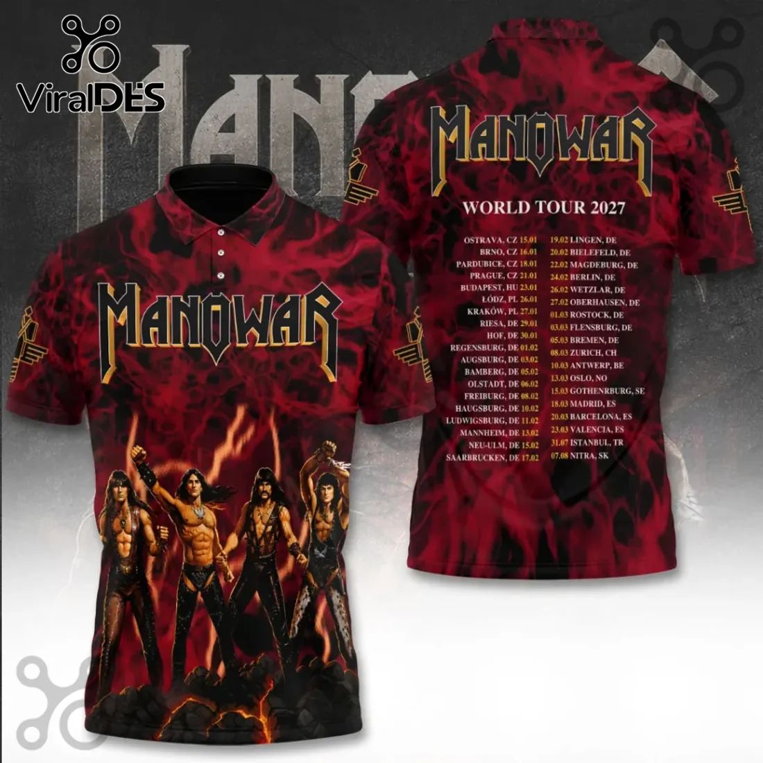 Manowar Red Flame World Tour 2027 Polo Shirt