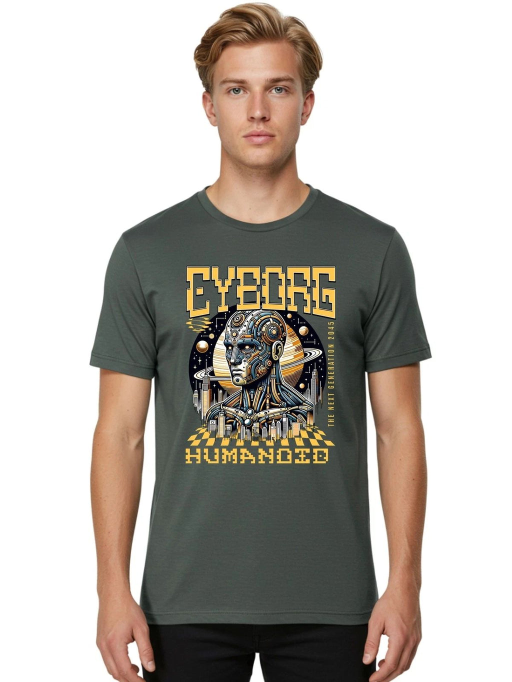 Cyborg-Humanoid Mens Graphic Tee,100% Cotton,Casual Summer Wear