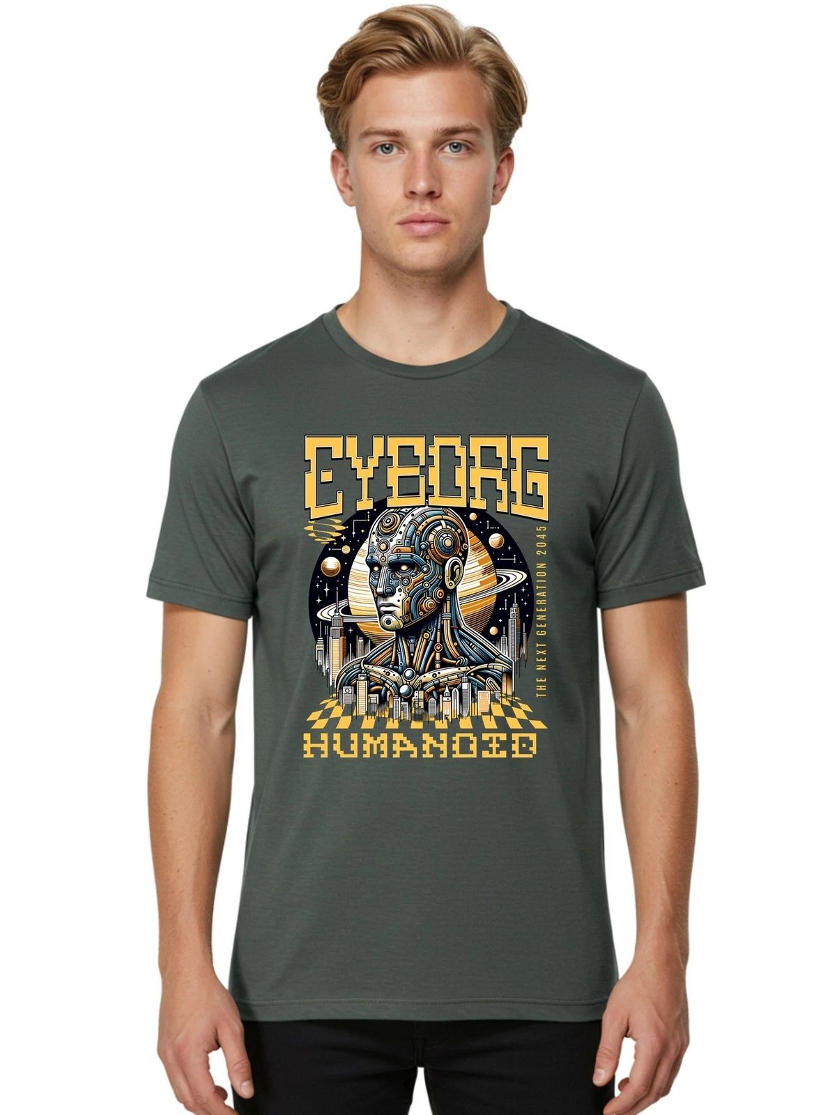 Cyborg-Humanoid Mens Graphic Tee,100% Cotton,Casual Summer Wear