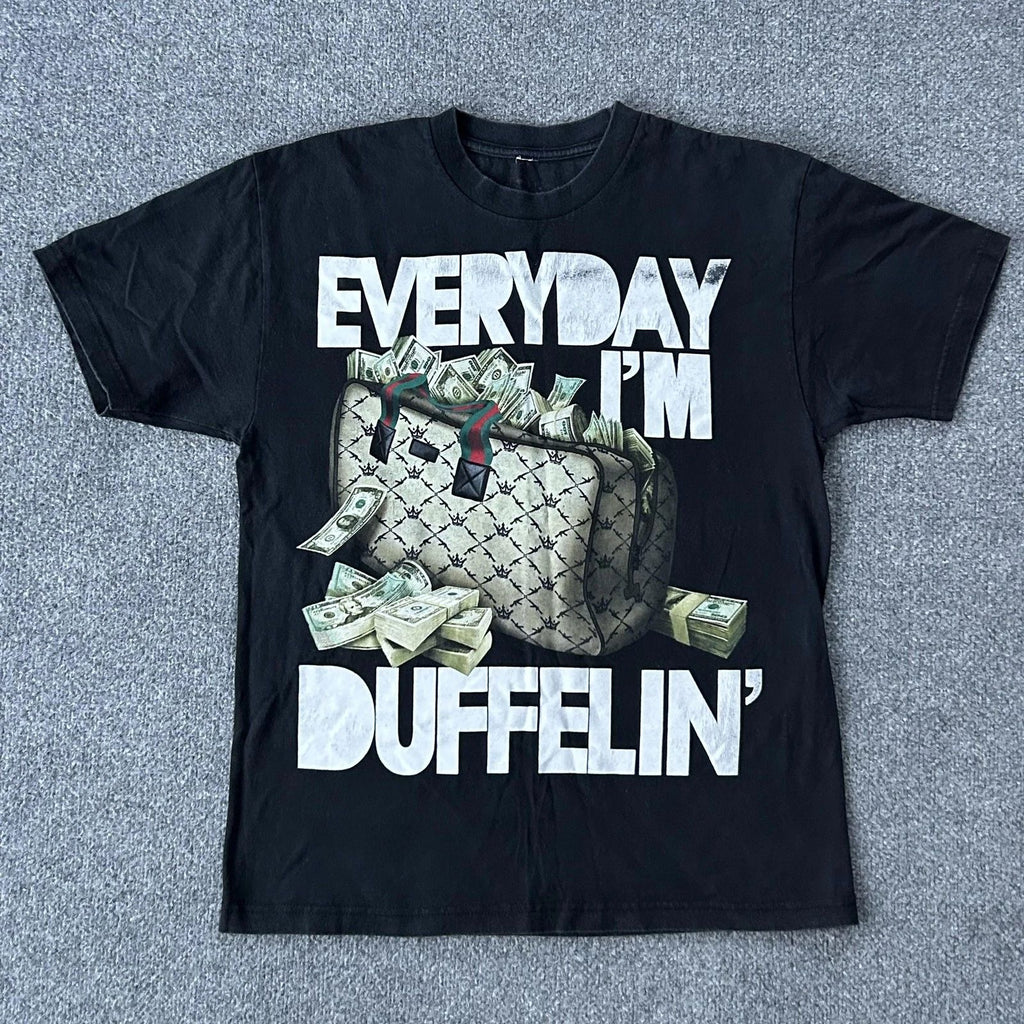 Mafioso Shirt Mens Large Black Everyday I'm Duffelin' Money Bag Graphic Tee