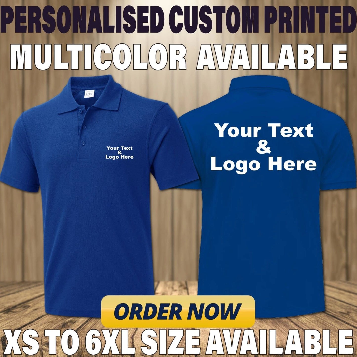Custom Printed Personalised Polo Shirt Your Text Your Logo Unisex Uniform Sports
