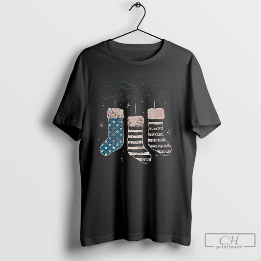 Premium Usa Stockings Hanging On Christmas Branches