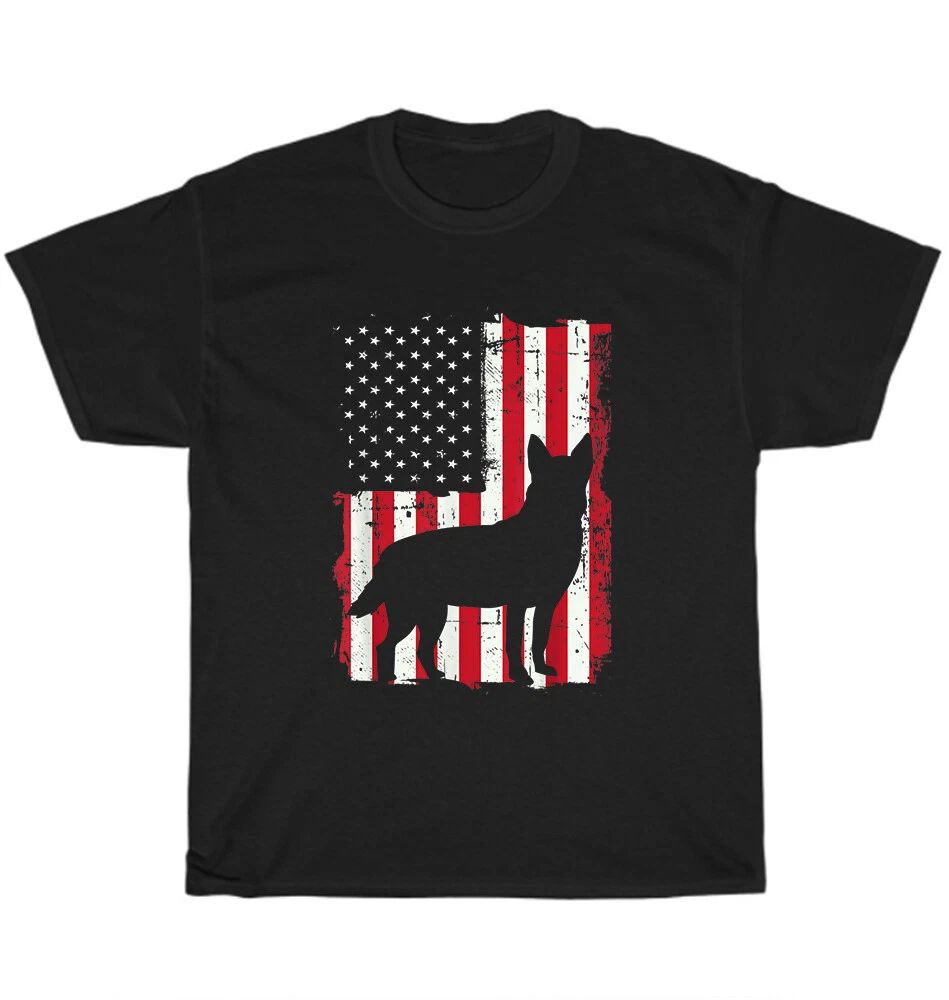 American USA Flag Australian Cattle Dog Blue Red Heeler Dogs Pet Lover T-Shirt