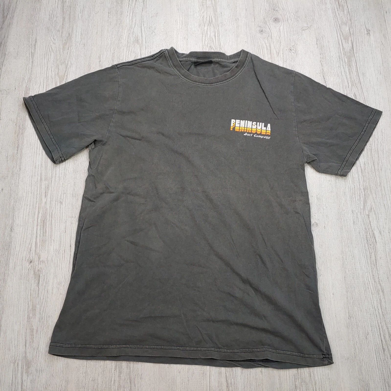 Peninsula Surf Company Mens Grey Distressed Graphic T-Shirt Size M Vintage Style