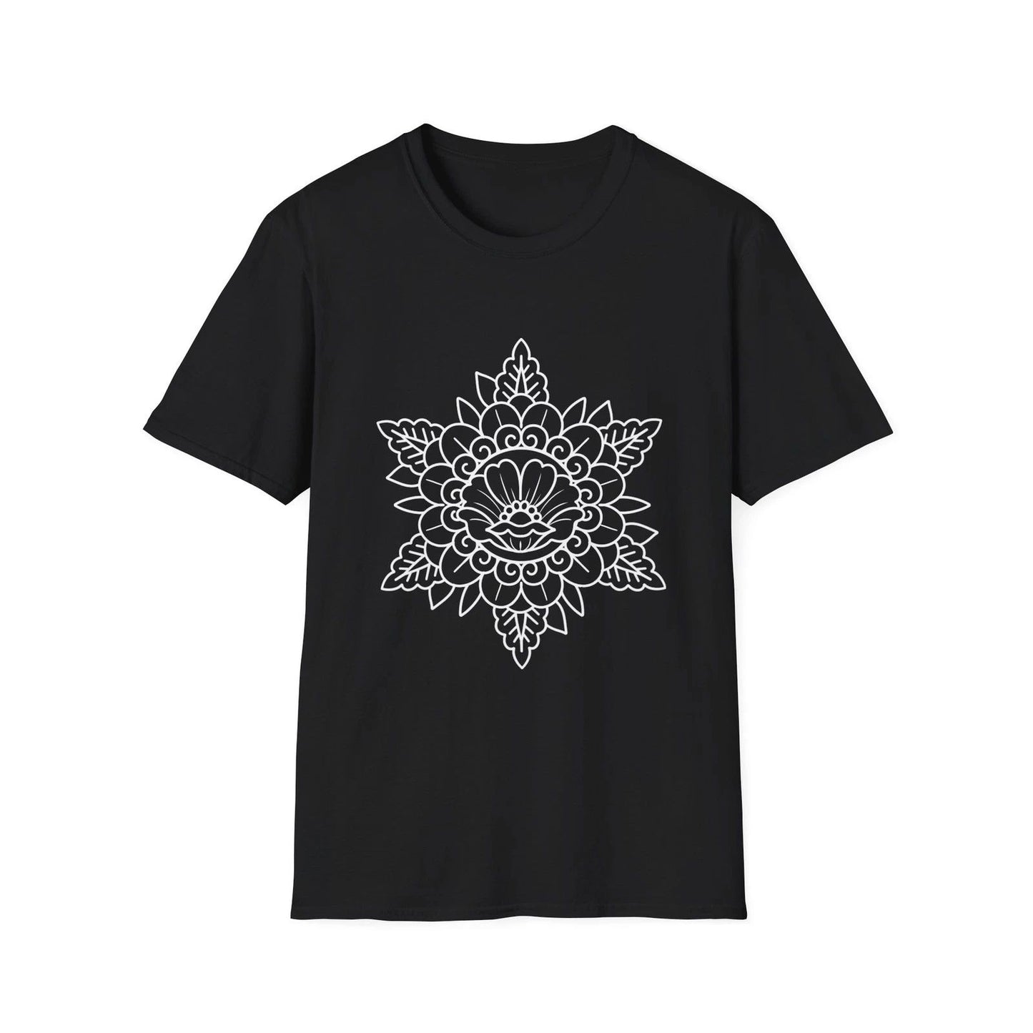 Boho Mandala Flower Softstyle T-Shirt, Mehndi Tattoo Design Tee, Hippie Floral