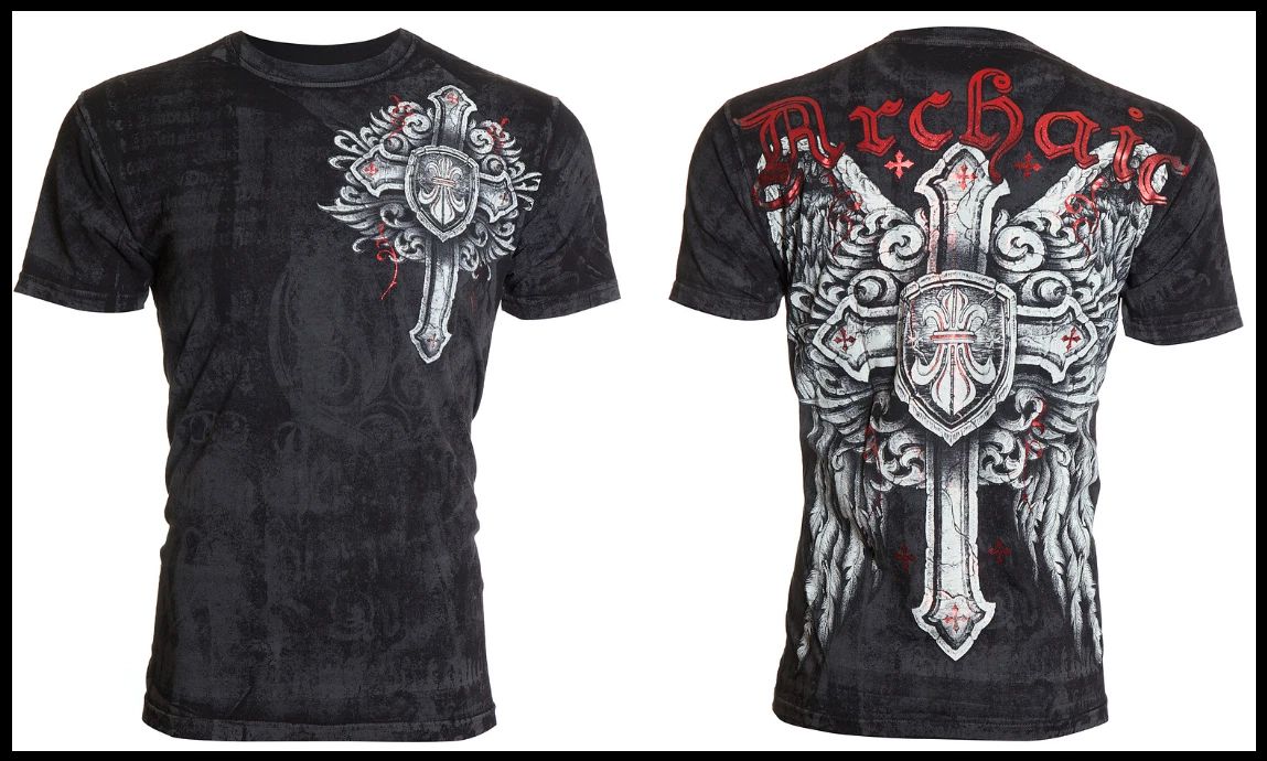 ARCHAIC by AFFLICTION Black EXALT Wings Short Sleeve Slim Fit Y2K T-shirt NWT