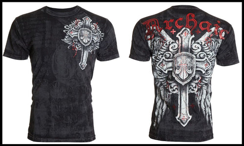 ARCHAIC by AFFLICTION Black EXALT Wings Short Sleeve Slim Fit Y2K T-shirt NWT