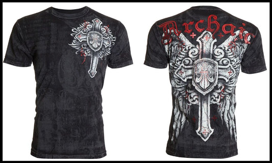 ARCHAIC by AFFLICTION Black EXALT Wings Short Sleeve Slim Fit Y2K T-shirt NWT
