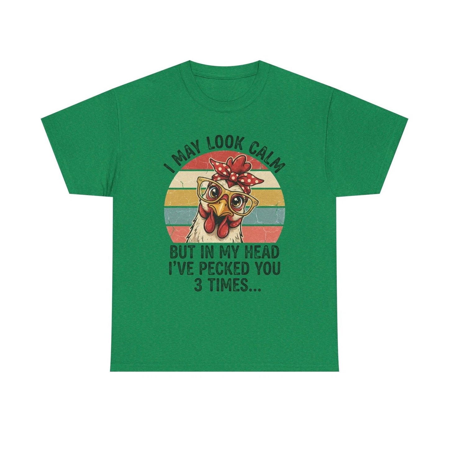 Funny Retro Chicken Illustration Tee | I May Look Calm But I Pecked You