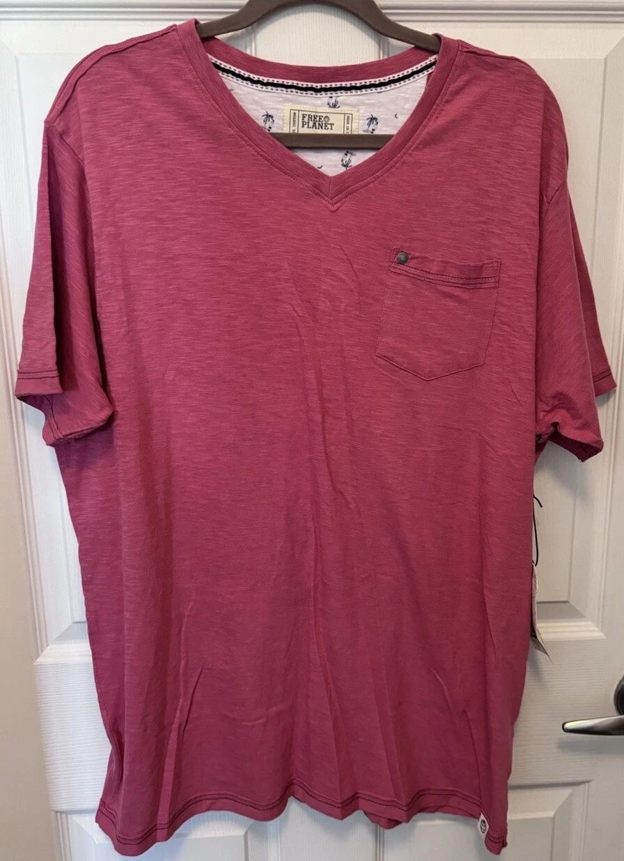 FREE PLANET Men's Sz XL T-Shirt T Pocket Crew Neck Ruby Short Sleeve NWT