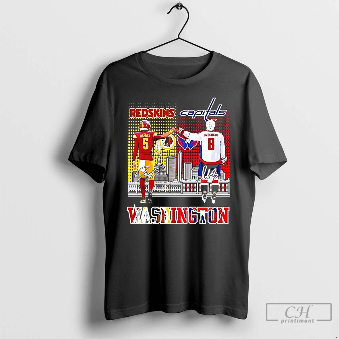 Premium Washington Commanders Daniels Vs Washington Capitals Ovechkin Skyline Signature T Shirts