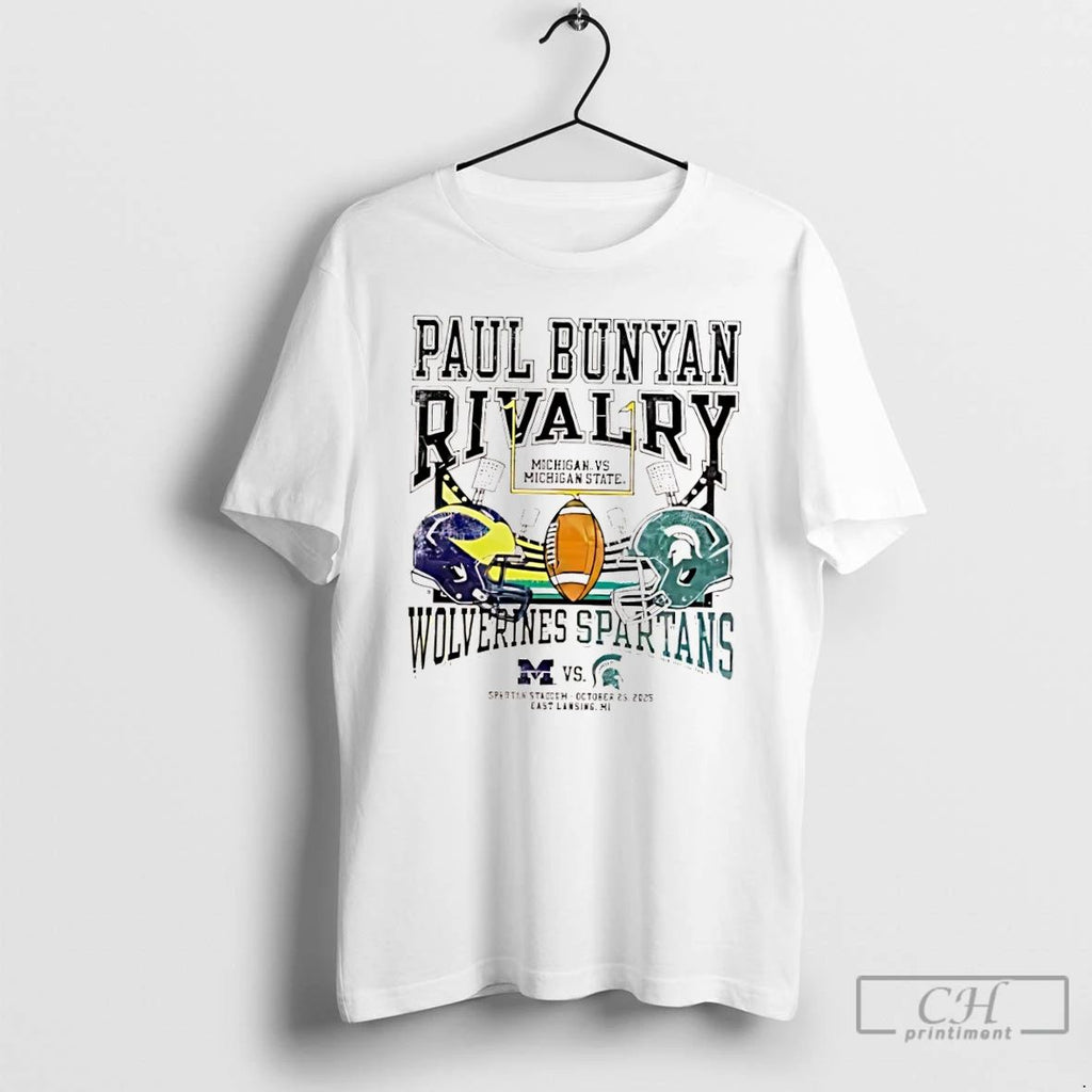 Classic Paul Bunyan Trophy Rivalry Michigan Wolverines And Michigan State Spartans Helmet Logo T Shirts