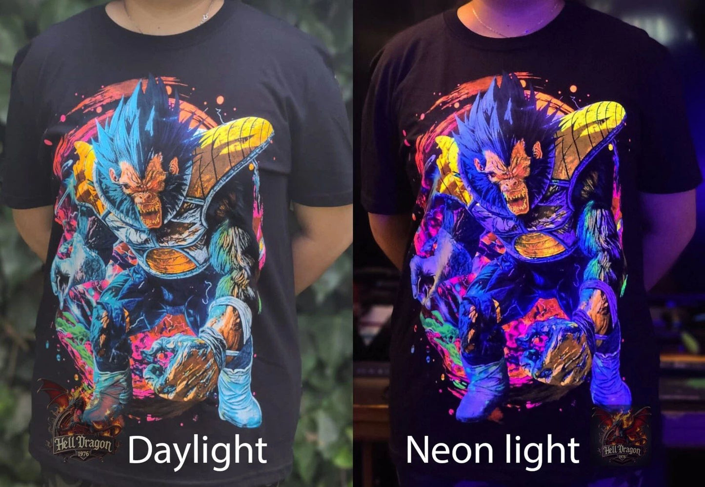 Great Ape Vegeta Colorful Neon glow T-shirt 100% Cotton