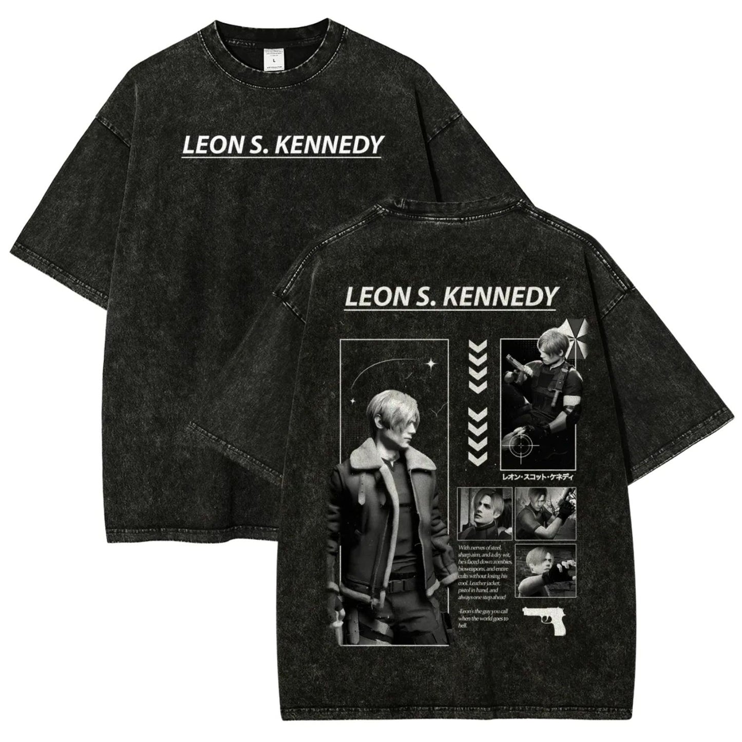 Leon S. Kennedy T-Shirt Resident Evil 4 Remake Vintage Acid Wash Anime Game Tee