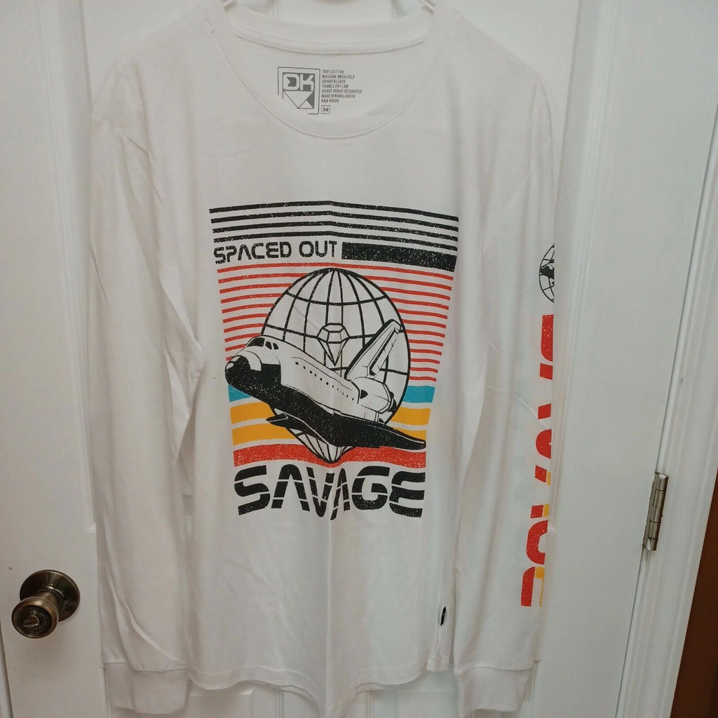 Mens Spaced Out Savage Long-sleeve White Shirt Medium