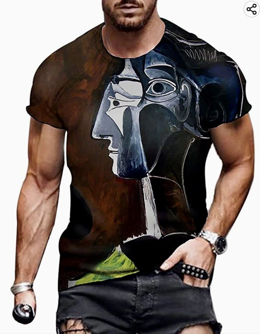 IWQBQ Mens Funky Casual Short Sleeve  Art T-shirt  Printed,Large