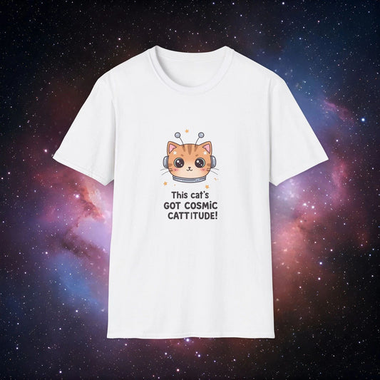 Cat's Got Cosmic Cattitude Softstyle T-Shirt – Fun Unisex Tee for Cat Lovers