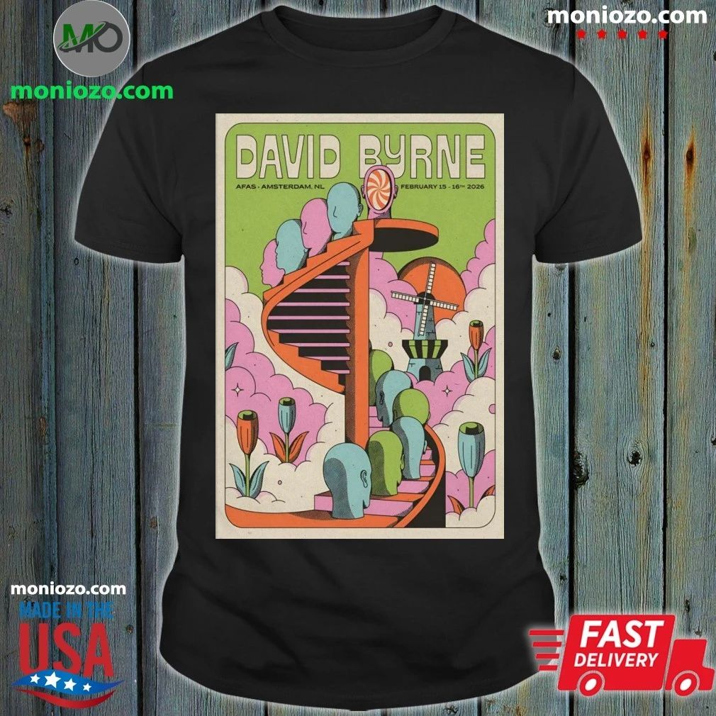 Original David Byrne In Amsterdam NL On Feb 15-16 2026 Poster Graphic T-Shirt