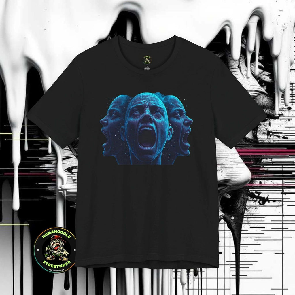 Three-Headed Scream Statue Dark Blue Horror Tee