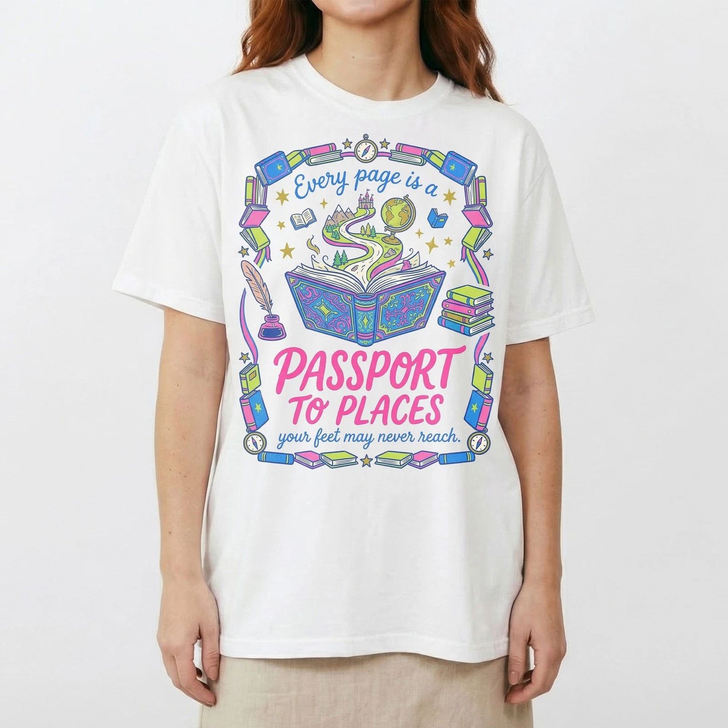 Fantasy Book Magic Kingdom Vintage Graphic T-Shirt Reader Imagination Gift Tee