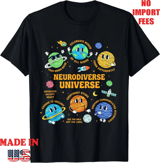 Autism Awareness Neurodiverse Universe SPED Teacher Planets Kid Adult Tshirt