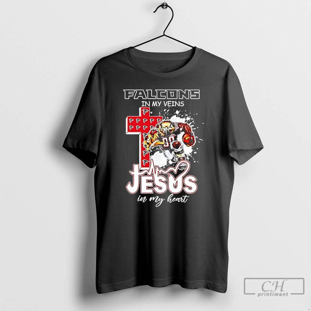 Classic 2025 Atlanta Falcons In My Veins Jesus In My Hearts T Shirts