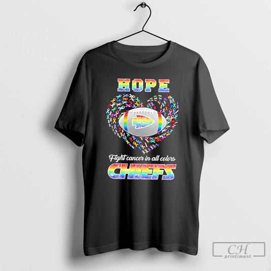 Premium Kansas City Chiefs Football Hope Fight Cancer In All Colors Heart T Shirts