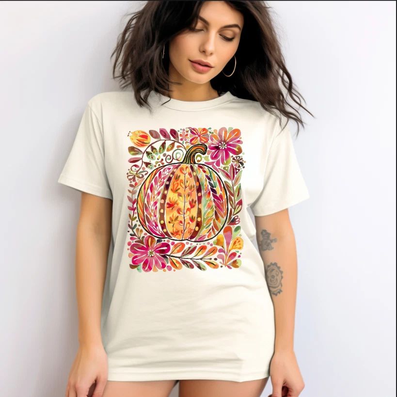 Comfort Colors Boho Watercolor Pumpkin T- Shirt, Fall Aesthetic, Autumn Harvest