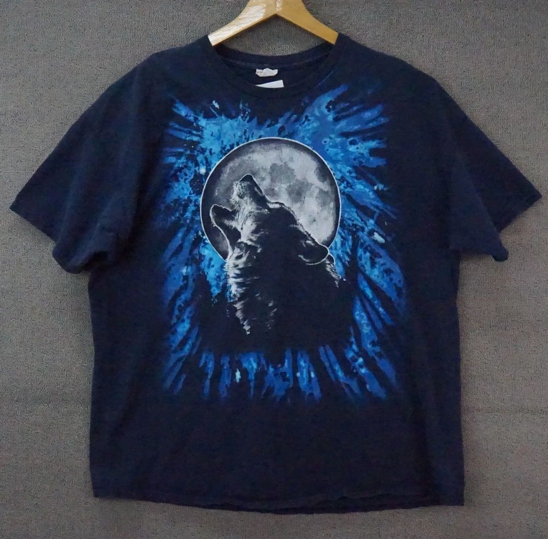 Vintage Howling Wolf Moon  Graphic Tee Shirt Blue Size 2XL
