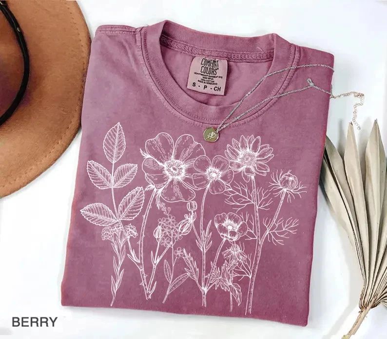 Vintage Pressed Flowers Comfort Tee Shirt Nature Floral Aesthetic