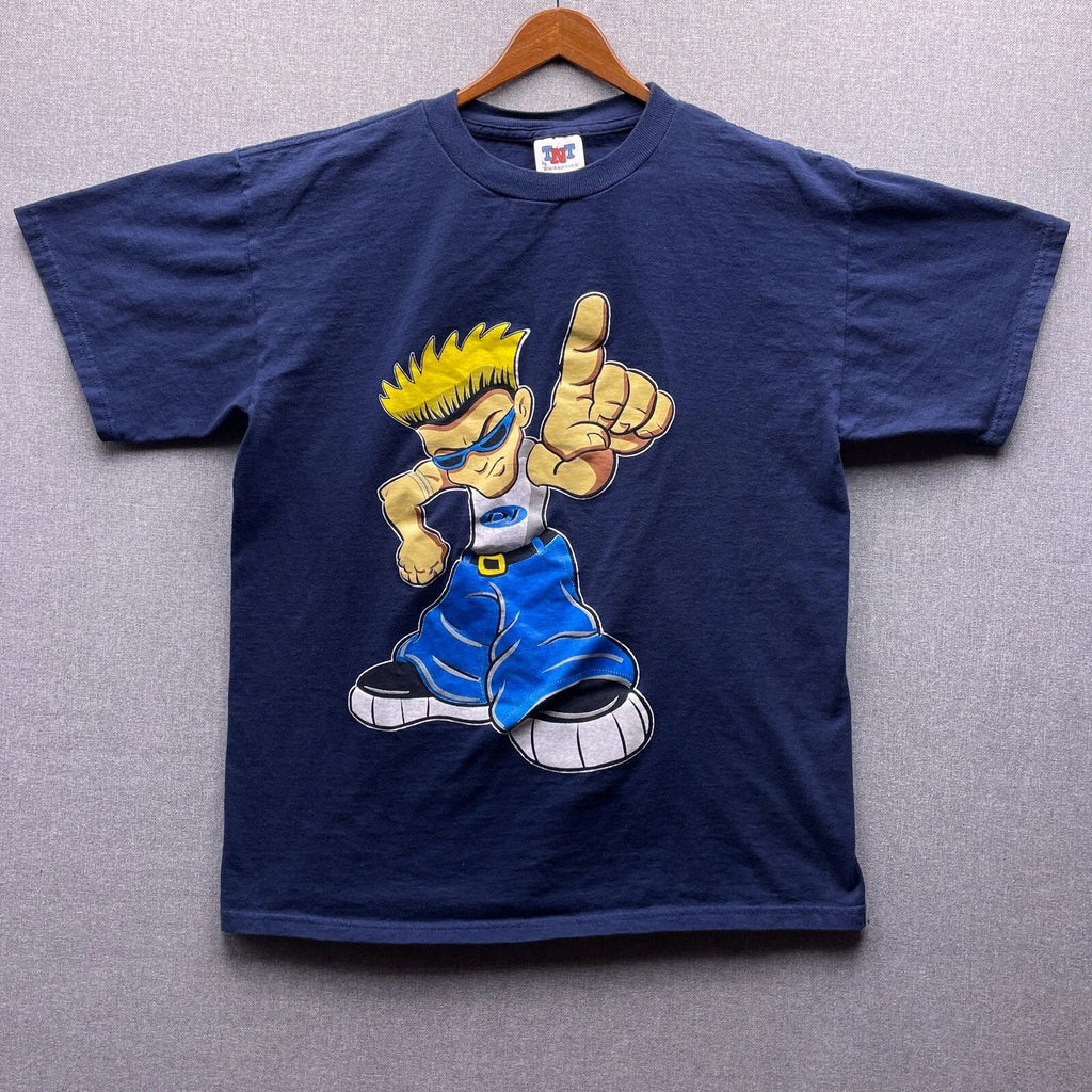 DJ Street Style Mens L Skate Punk Baggie Jeans Cool Graphic Navy T Shirt Y2K Vtg