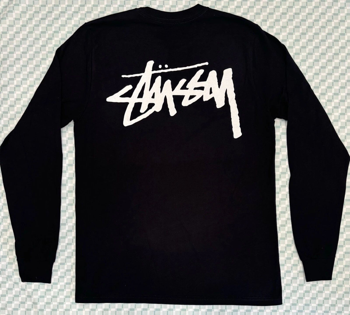 Stussy Basic Long Sleeve Logo Black Tee Mens Size S