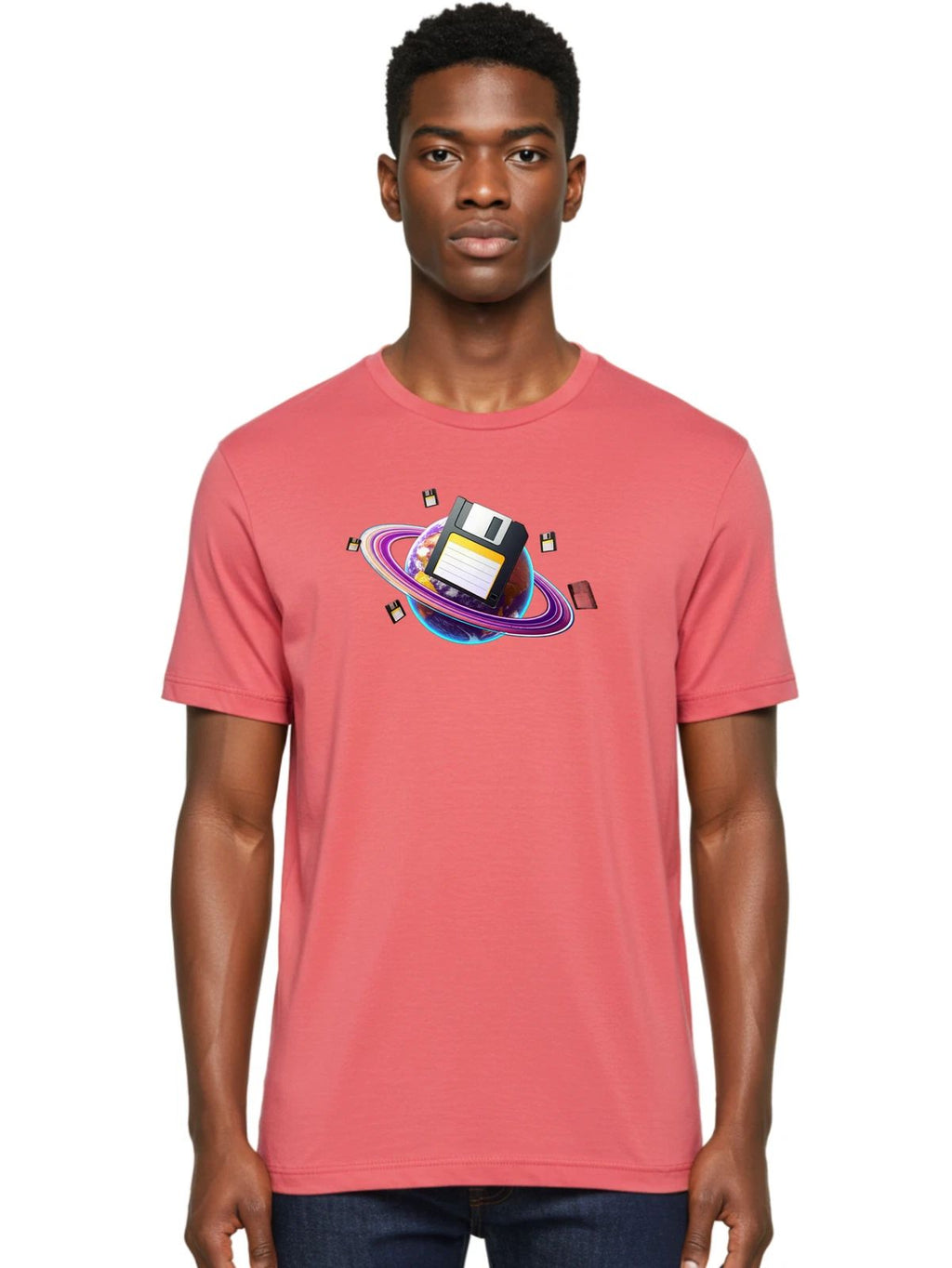 Floppy-Disk-Planet Mens Graphic Tee, 100% Cotton, Casual Summer Wear