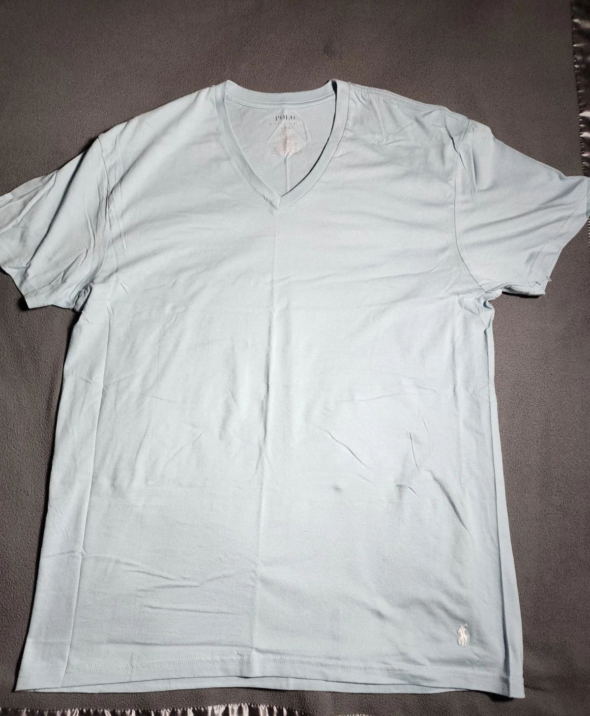 Polo Ralph Lauren T-Shirt Men Large Light Blue V-Neck  Short Sleeve Logo NWOT