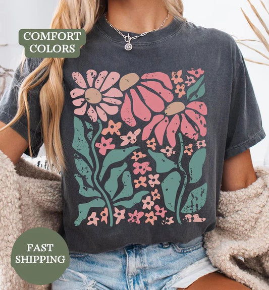 Boho Daisy Flower Comfort Tee Shirt Soft Floral Design Gift