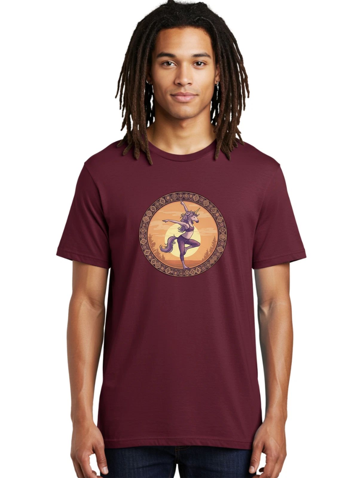 Yoga-Unicorn Mens Graphic Tee, 100% Cotton, Casual Summer Wear