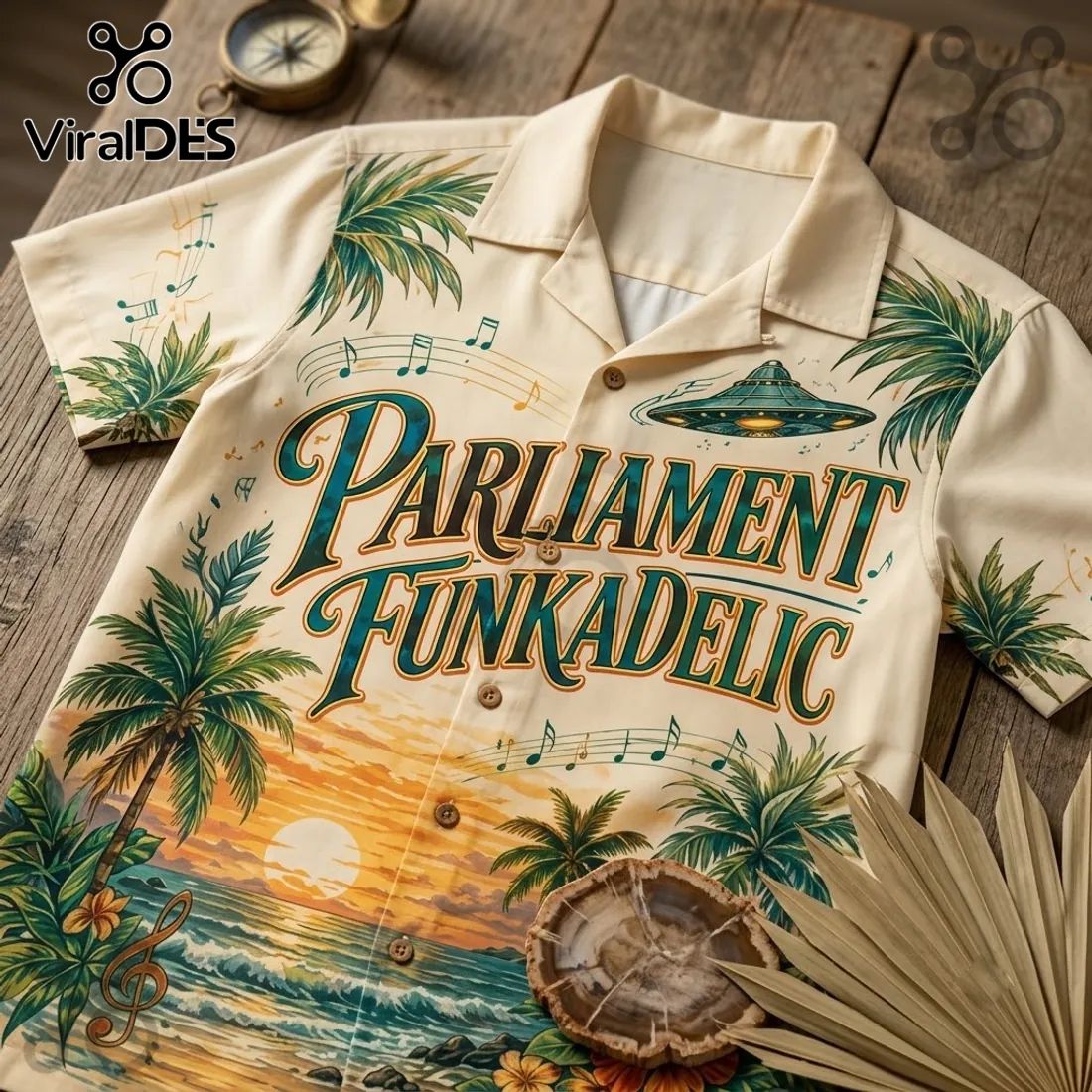 Parliament Funkadelic Beige Hawaiian Shirt