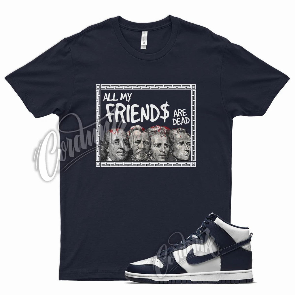 Navy FRIENDS T Shirt for N Dunk High Midnight Navy Dark Blue White Obsidian