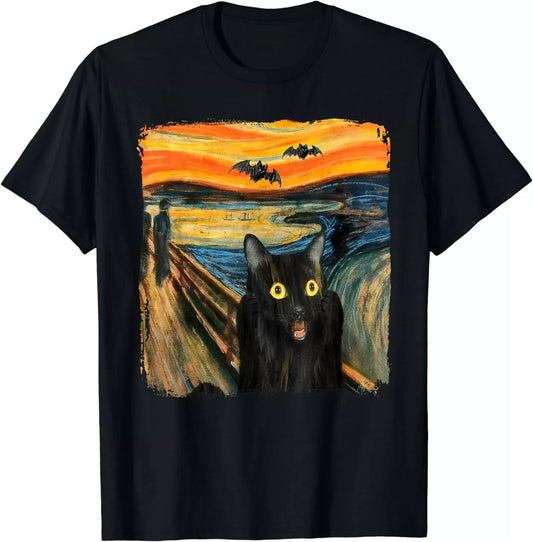 Black Cat Scream Starry Night Shirt Aesthetic TShirt